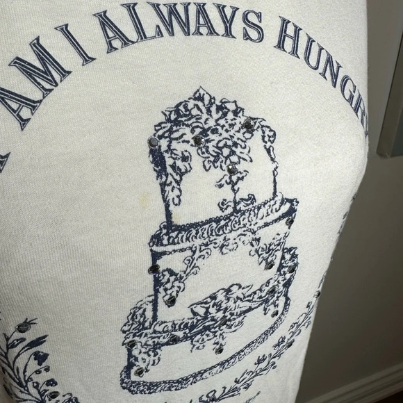 Juicy Couture “Why Am I Always Hungry” T-Shirt with Crystals Sz. M - Picture 6 of 6